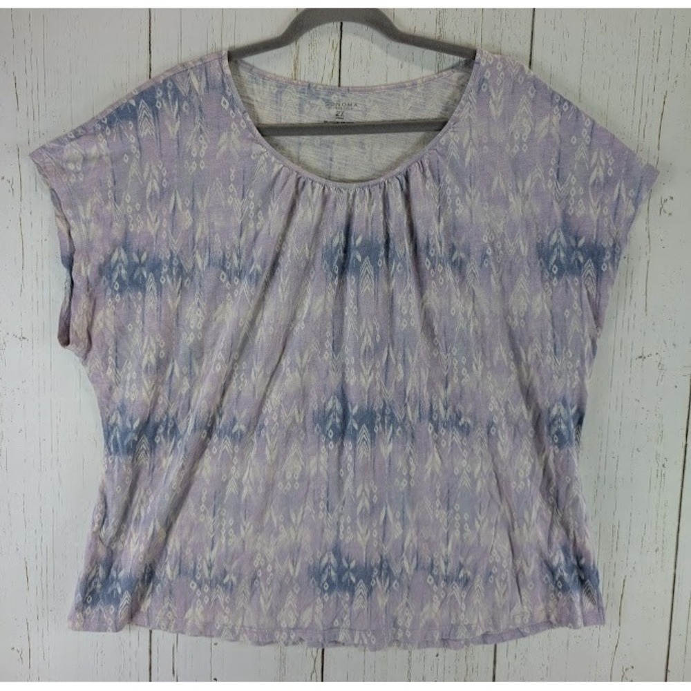 Sonoma Size 2X Purple Blue Tribal‎ Pattern Short Sleeve Womens Top